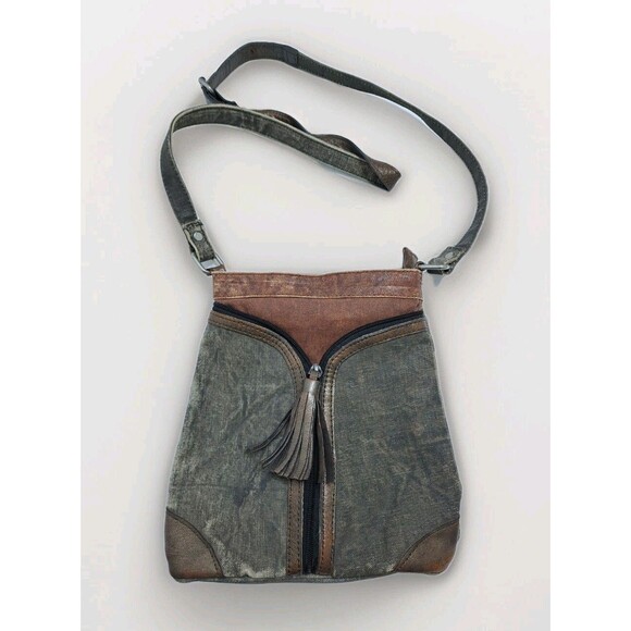 Mona B Handbags - Mona B Cross City Crossbody Canvas Bag Distressed Y Zipper Credit Card Leather